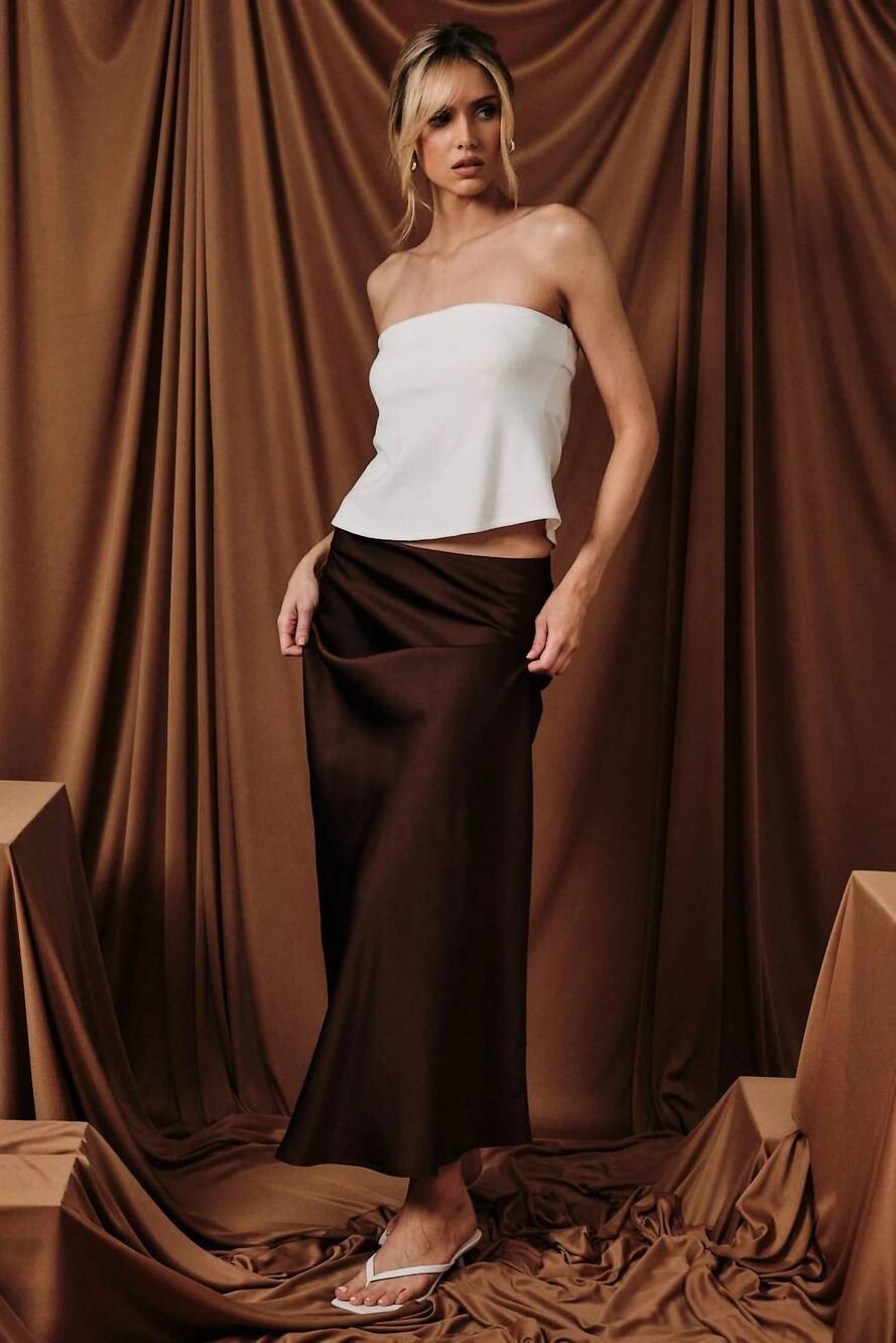NEW SUNDAY EDITION bias satin midi skirt in brown